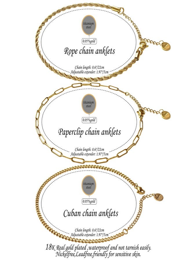 Kueroami Waterproof Gold Ankle Bracelets for Women - Dainty Gold Plated Anklets Layered Cuban Link Chain Cute Anklets Beach Nightclub Christian Choker Jewelry Gift for Women - Image 4